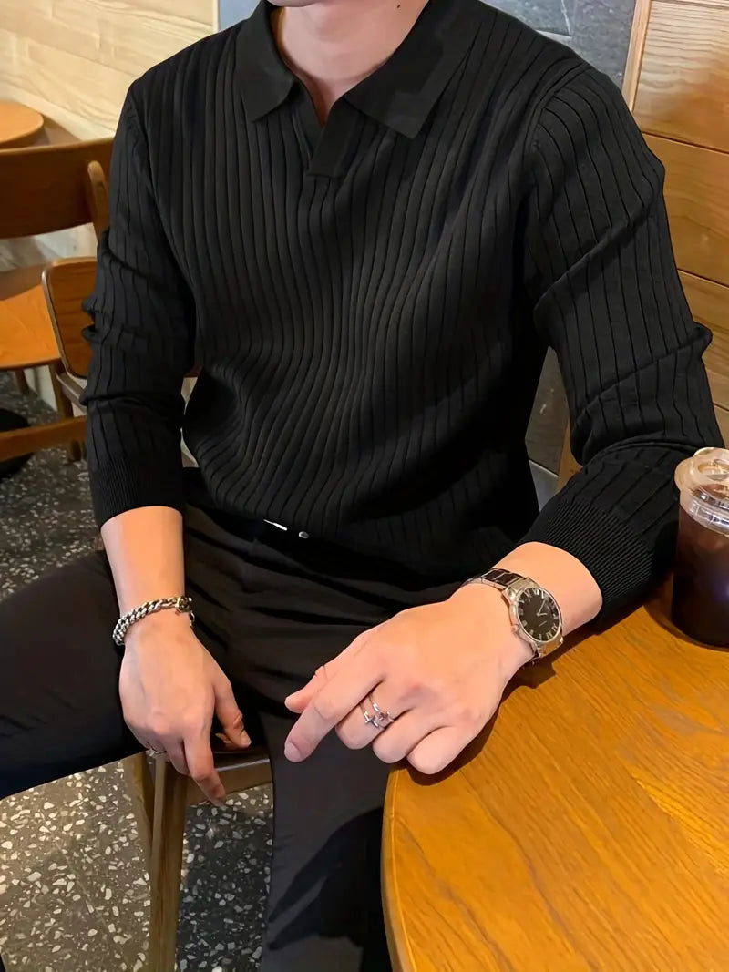 Men's comfort-stretch ribbed knit polo, short sleeve top designed for modern, active lifestyles.