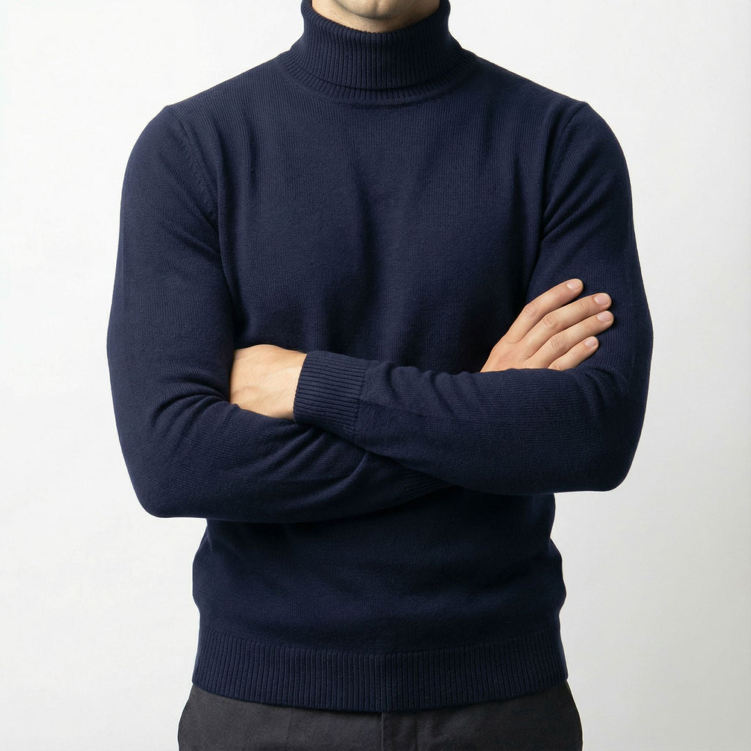 Men's elegant winter turtleneck for cold weather, a warm and stylish top for classic layering.