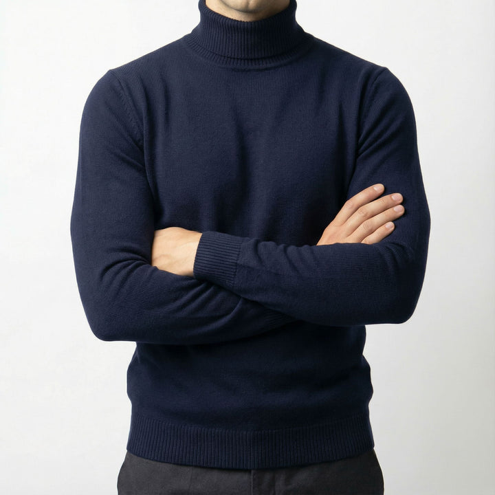 Men's elegant winter turtleneck for cold weather, a warm and stylish top for classic layering.