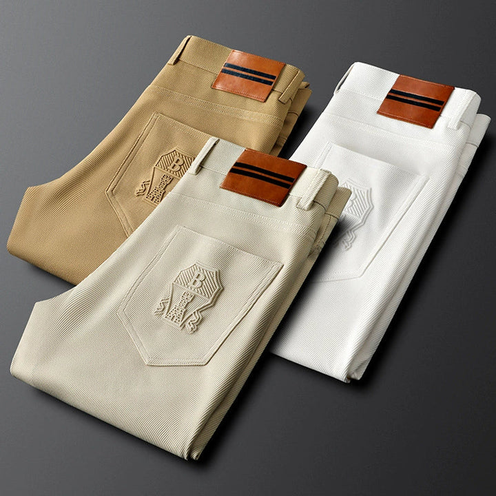 Sophisticated men's dress trousers, woven and refined, structured fit for a sharp look.
