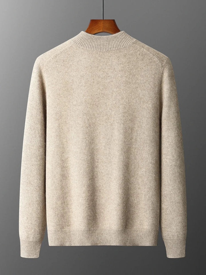 Close-up of a refined knit men's zip-front cardigan, highlighting its quality and versatile texture.