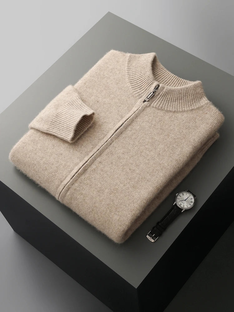 Men's zip-front long-sleeve cardigan, designed for comfortable and versatile layering in men's fashion.