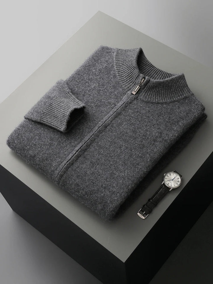 Comfortable men's zip-front cardigan, perfect for everyday wear and smart casual layering outfits.