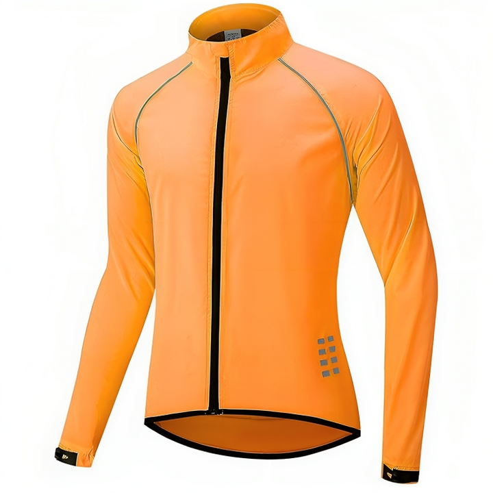 Men's reflective bike jacket, an essential piece of cycling apparel for safe night riding.