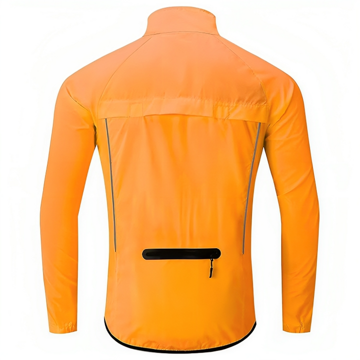 Waterproof men's cycling jacket, ensuring dryness & comfort on wet bike rides & outdoor sports.