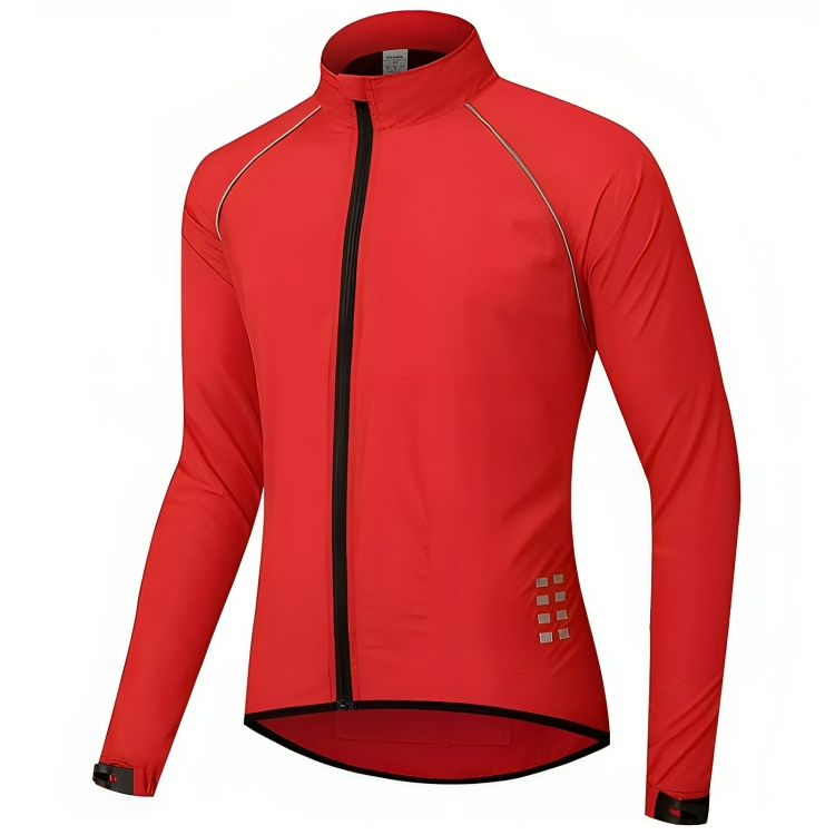 Men's waterproof cycling jacket with reflective elements for ultimate safety and dryness.