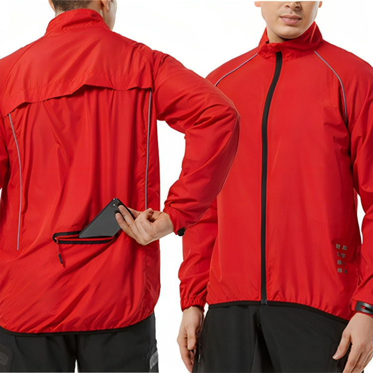 Breathable men's reflective jacket, keeping cyclists comfortable & visible on long journeys.