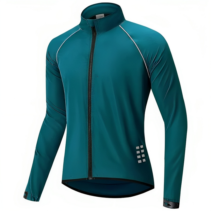 Men's waterproof bike jacket, engineered for durability and high visibility during cycling.