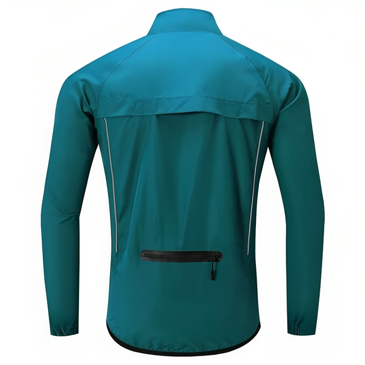 Stylish men's reflective cycling jacket, combining safety, comfort, and weather resistance.