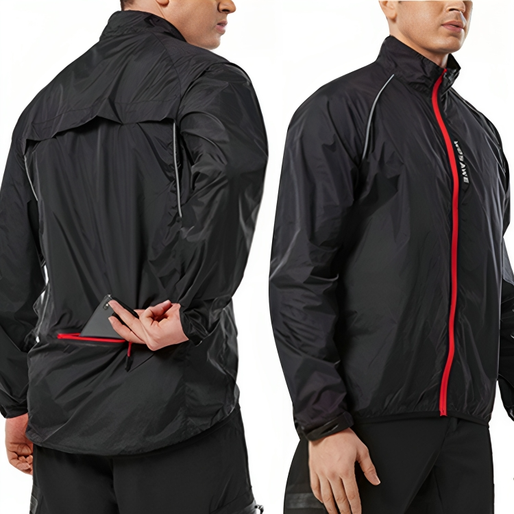 Reflective men's activewear jacket, designed for optimal visibility during night cycling.