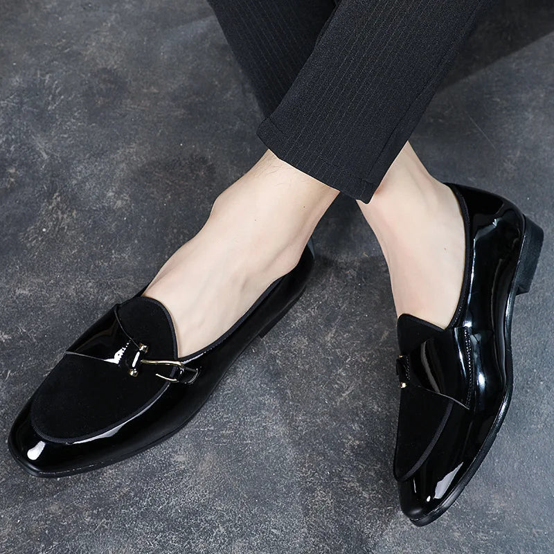 Classic men's dress loafers: elegant formal footwear. Polished black slip-on shoes for sophisticated style.