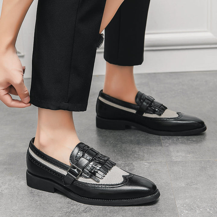 Elegant men's brogue loafers, slip-on, handcrafted for formal events or daily smart wear.