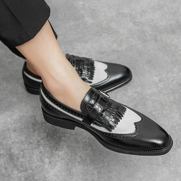 Regent men's slip-on brogue loafers, croc embossed design with subtle fringe accents.