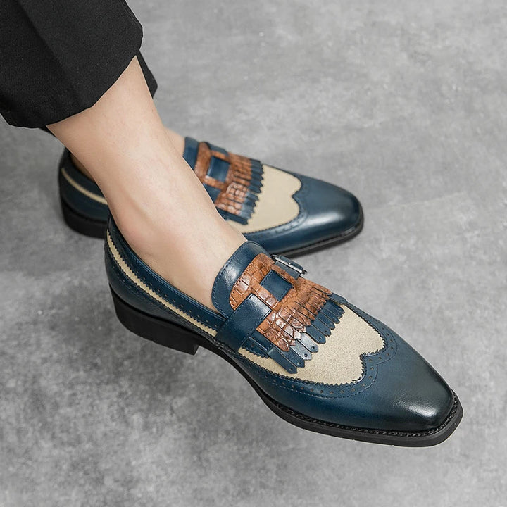 Croc embossed men's slip-on brogue loafers, a formal and elegant footwear choice.