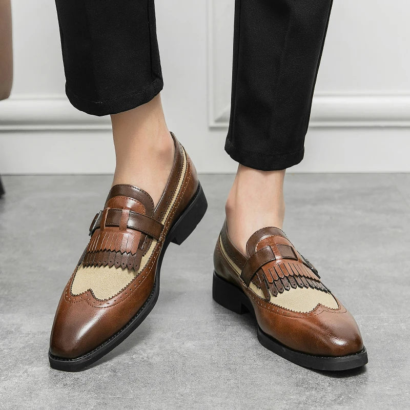 Regent men's brogue loafers, elegant slip-on dress shoes, handcrafted for quality.