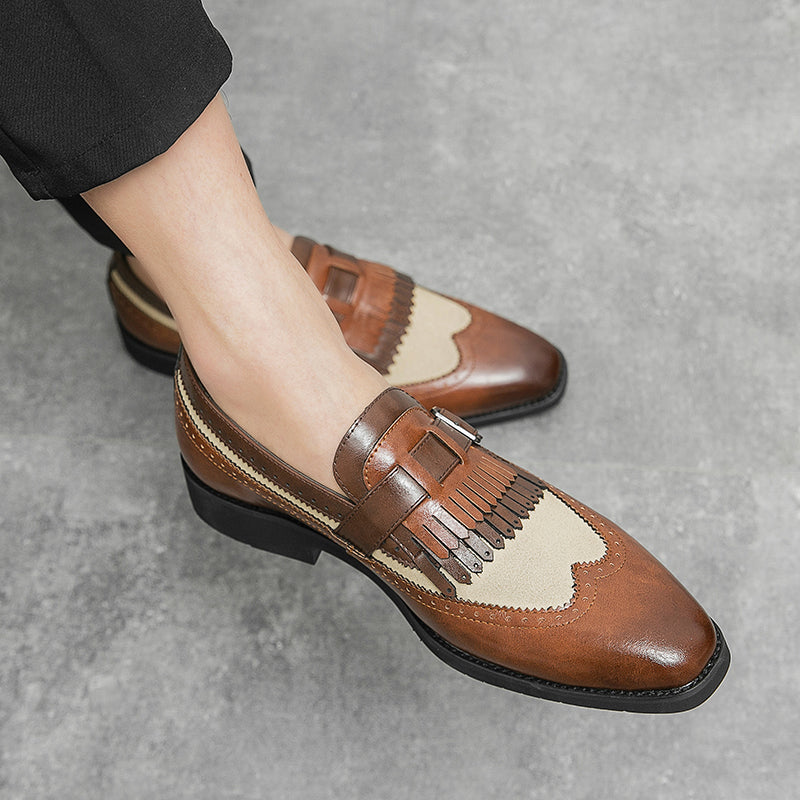 Handcrafted elegant men's Regent slip-on brogue dress shoes, ideal for formal wear.
