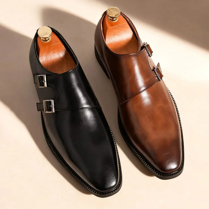 Detail shot of men's Regent Monk Loafers. Sleek, comfortable, and formal slip-on dress shoes for sophisticated style.