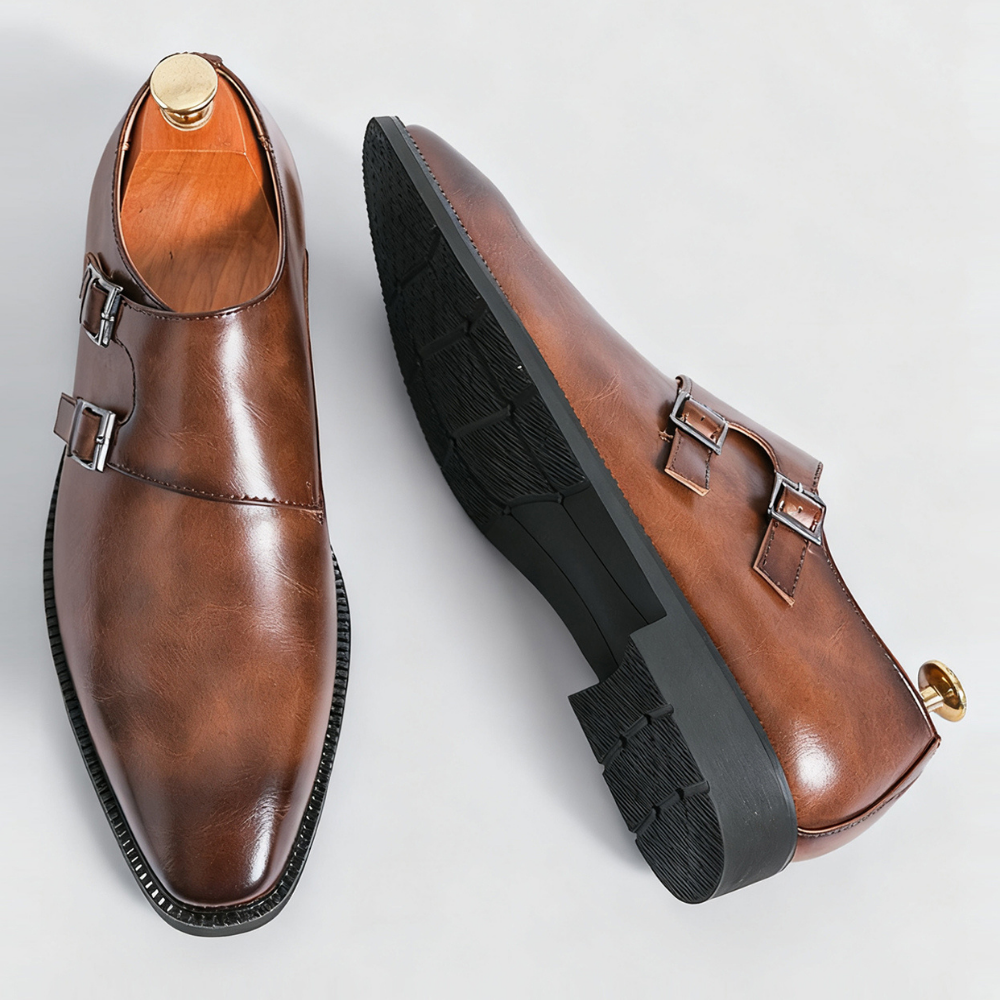 Polished men's Regent Monk Loafers. Sleek slip-on dress shoes, perfect for business casual and formal attire.