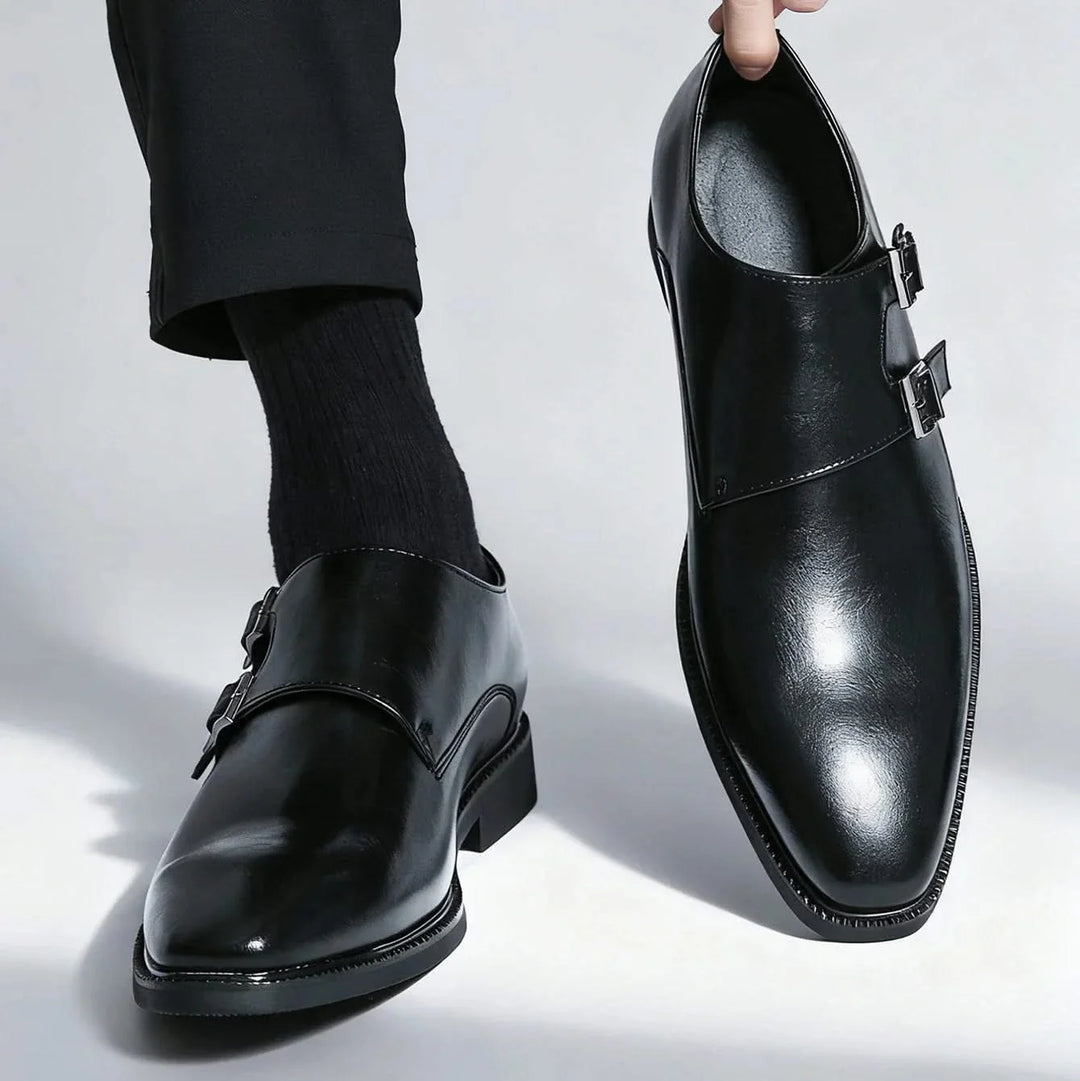 Comfortable men's Regent Monk Loafers. Stylish slip-on dress shoes with a sleek monk strap, versatile for formal fashion.