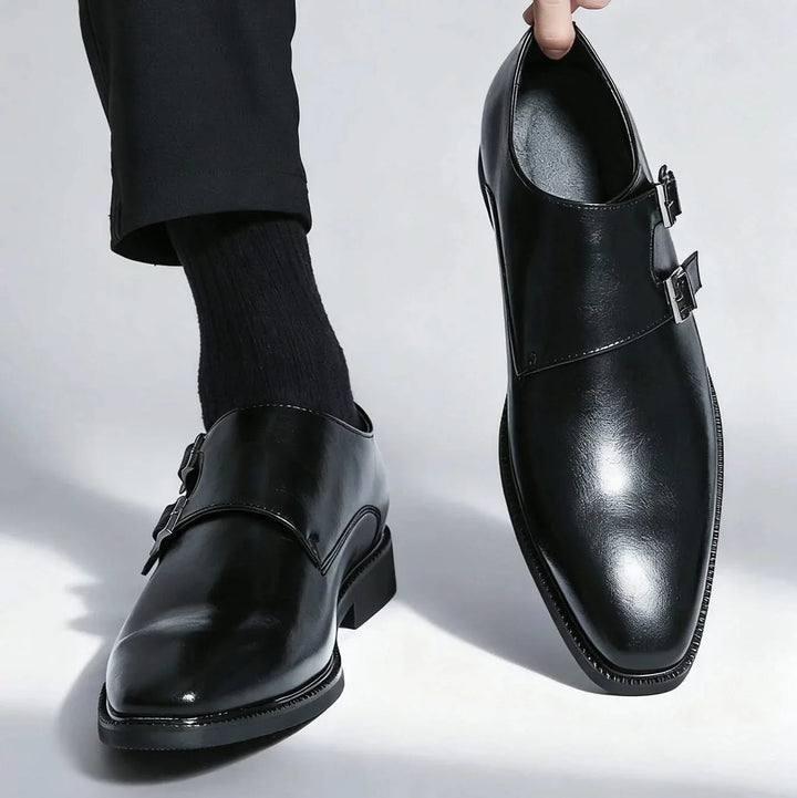 Comfortable men's Regent Monk Loafers. Stylish slip-on dress shoes with a sleek monk strap, versatile for formal fashion.