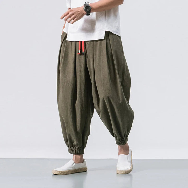 Modern men's fashion: relaxed fit baggy joggers. Harem style with adjustable waist for comfort & casual elegance.