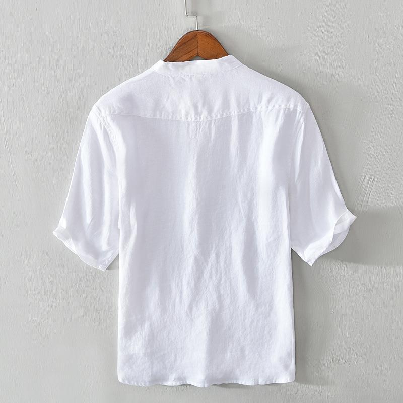 Modern men's relaxed fit banded collar shirt, a versatile casual top for everyday style & summer wear.