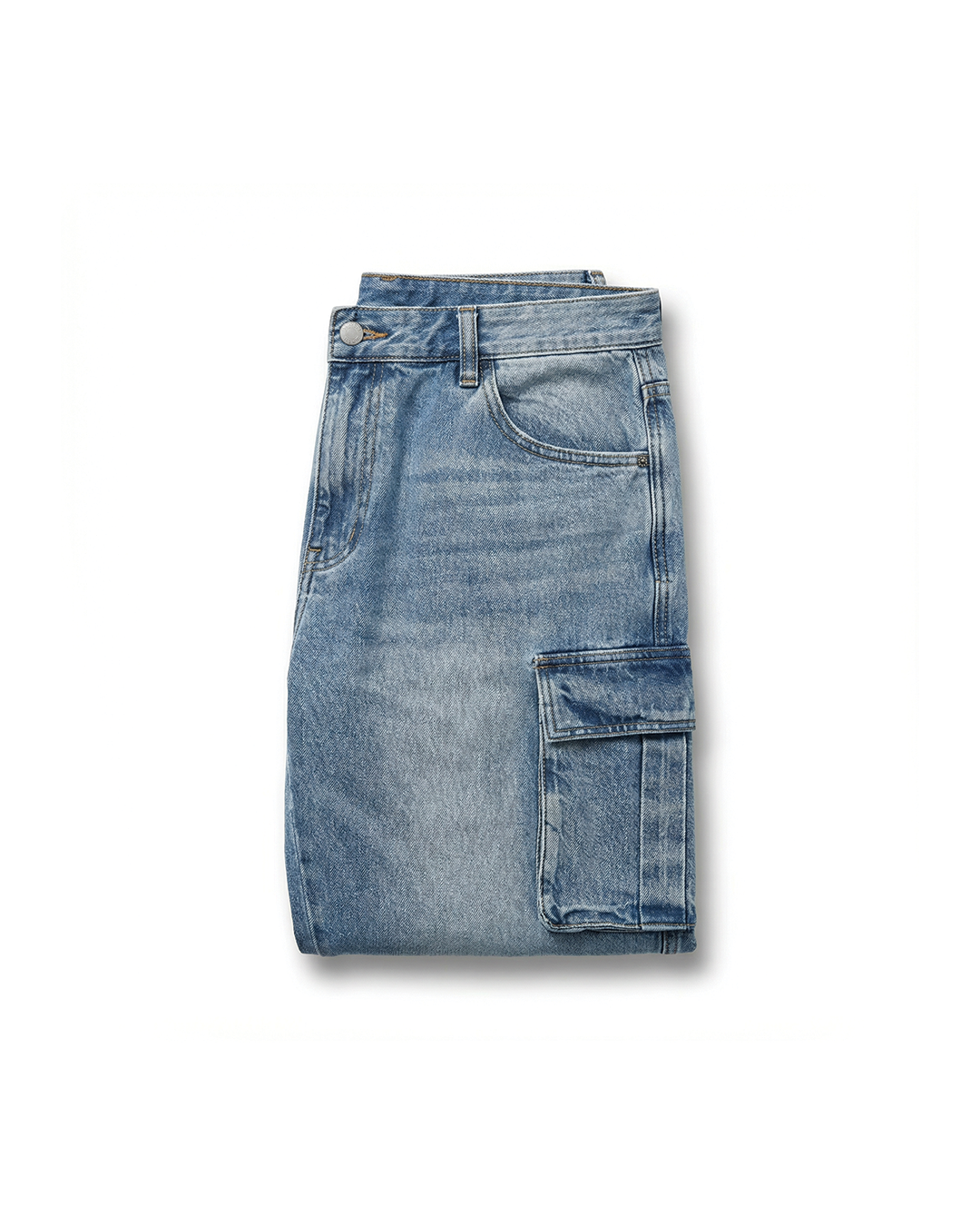 Men's relaxed fit blue cargo jeans, ultimate comfort & utility for casual wear.
