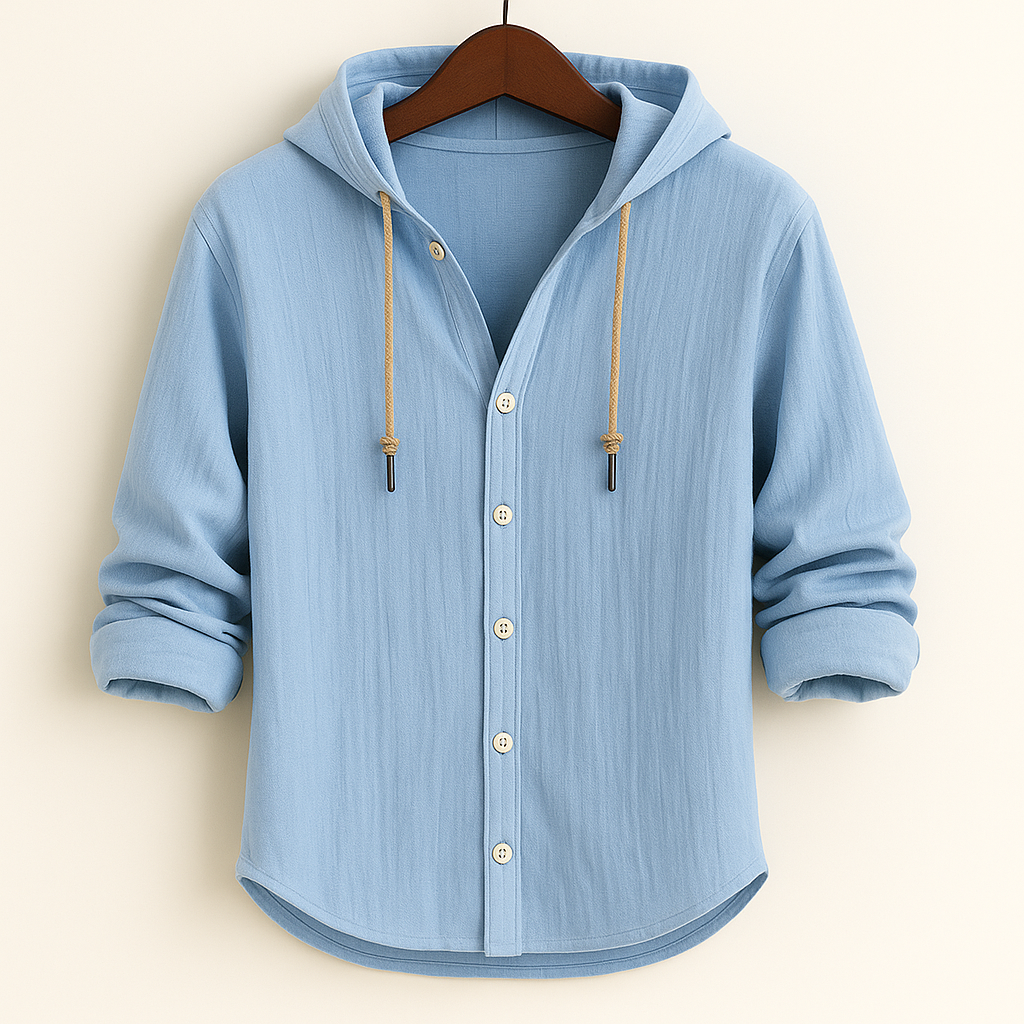 Men's relaxed fit breathable hoodie shirt, ideal for casual comfort & versatile layering.