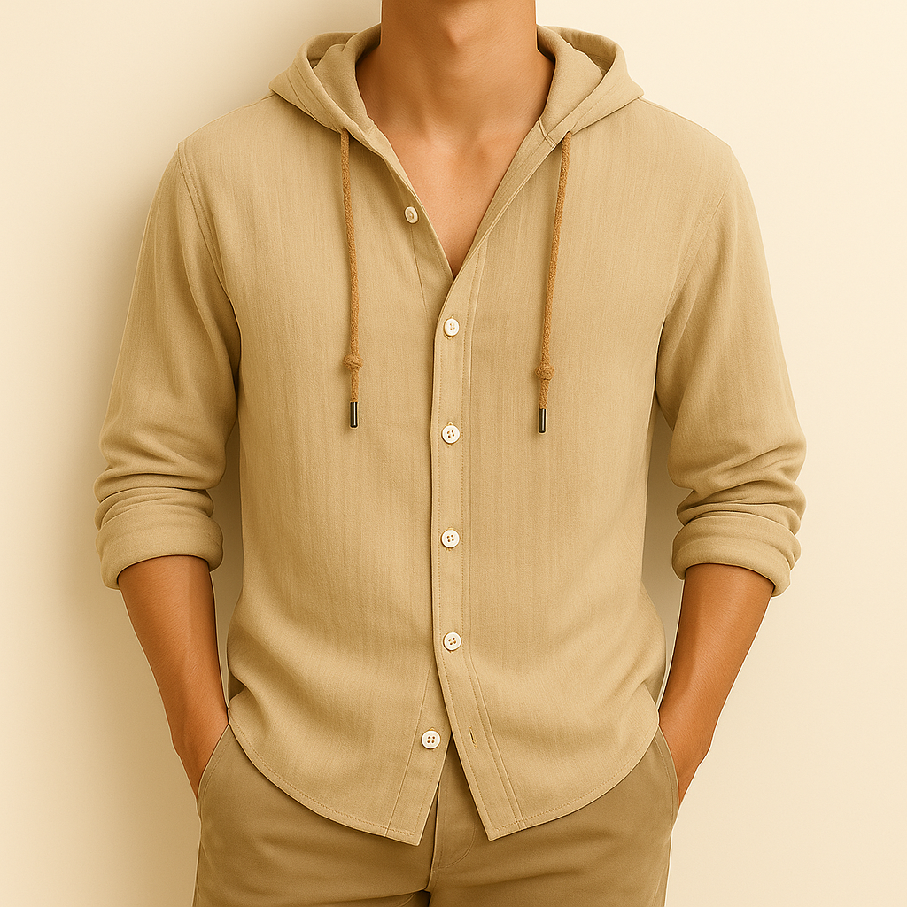 Comfortable men's breathable hoodie shirt, great for active or relaxed fall apparel.