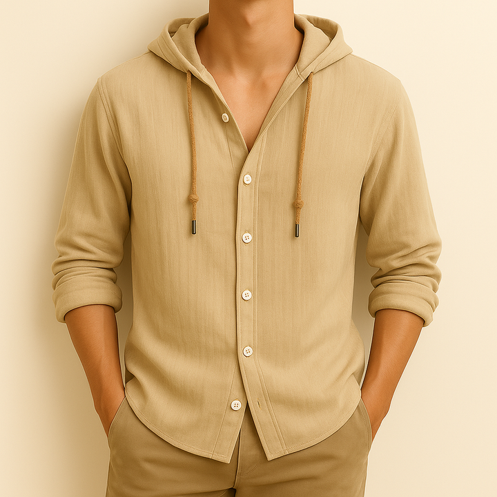 Comfortable men's breathable hoodie shirt, great for active or relaxed fall apparel.