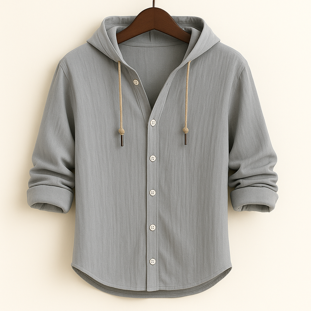 Men's long sleeve hoodie shirt, a lightweight and breathable casual top for versatile layering.
