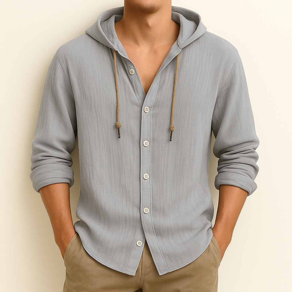 Modern men's relaxed fit hoodie shirt in a clean design, offering effortless style & comfort.