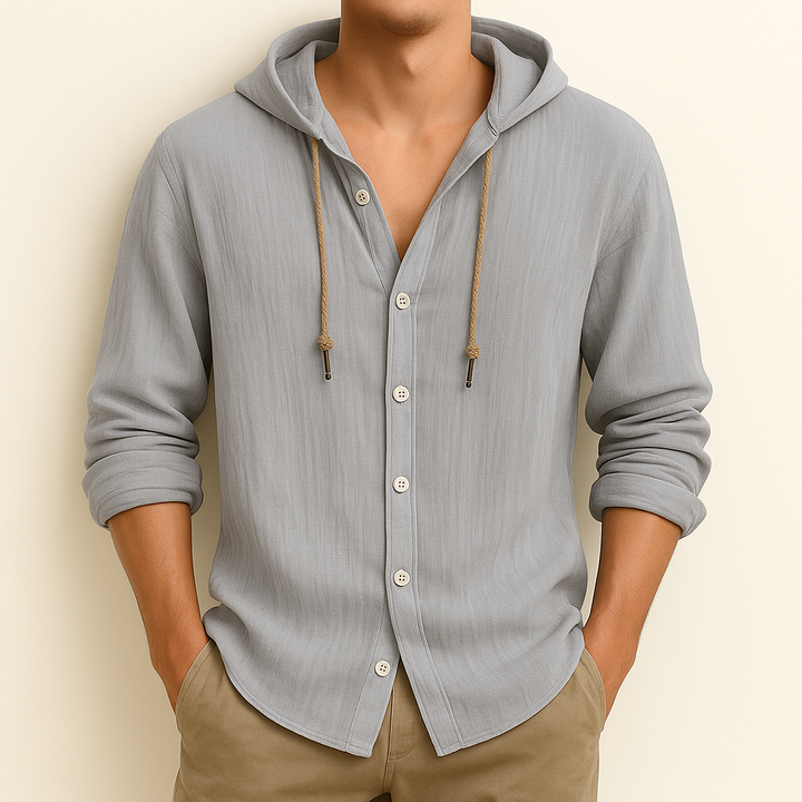 Modern men's relaxed fit hoodie shirt in a clean design, offering effortless style & comfort.