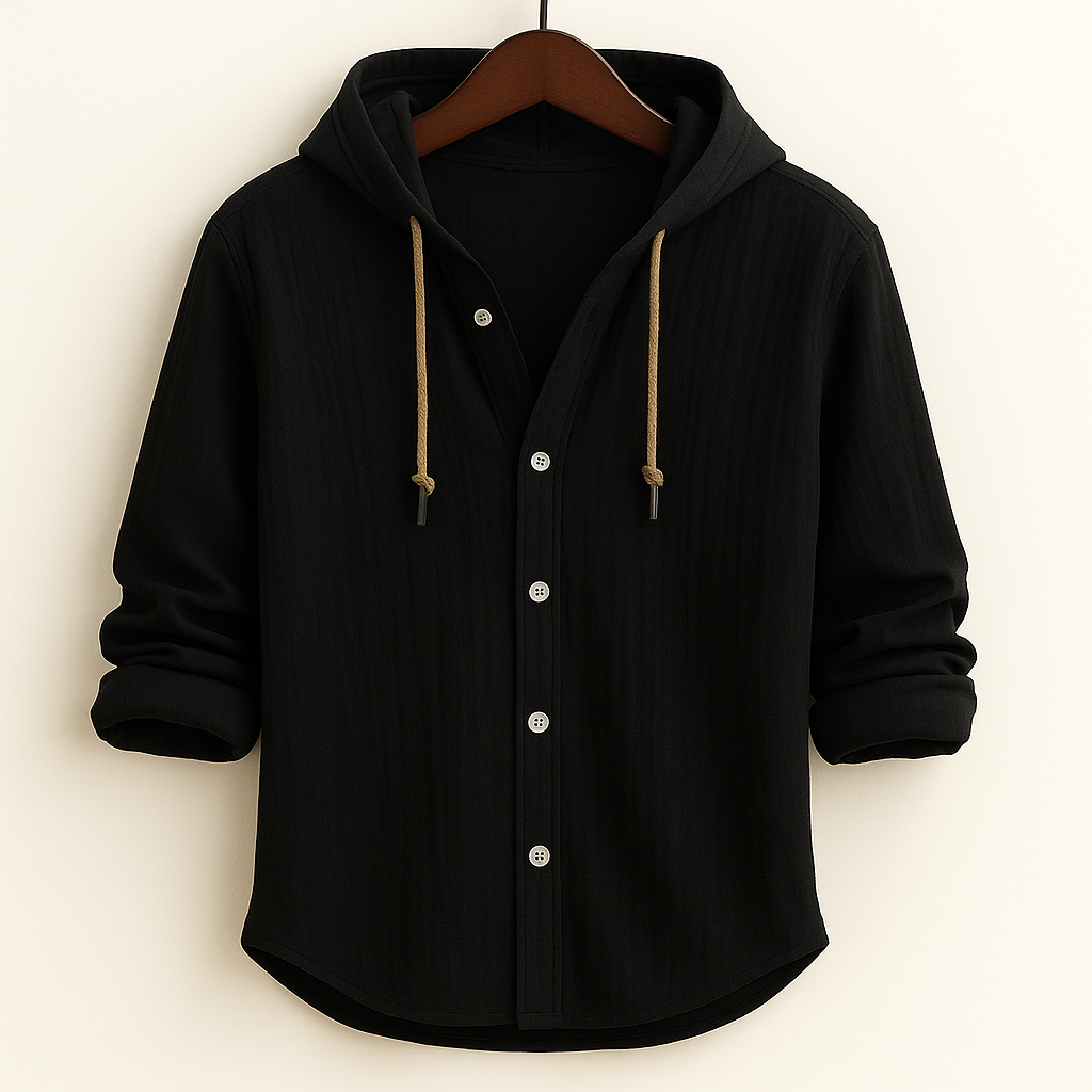 Men's relaxed fit hoodie shirt, an essential everyday shirt for versatile seasonal wear.