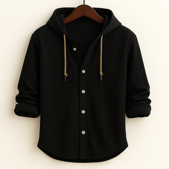 Men's relaxed fit hoodie shirt, an essential everyday shirt for versatile seasonal wear.
