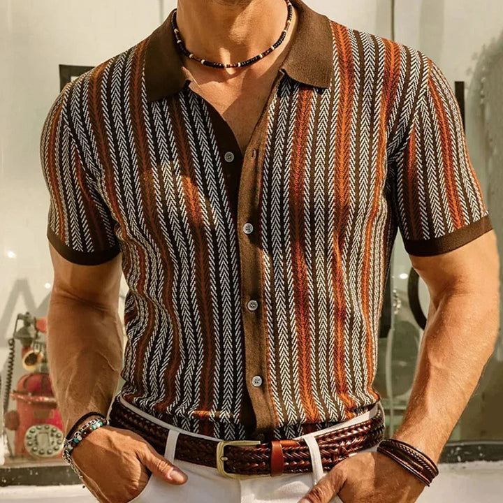 Men's relaxed fit button-up shirt with sophisticated herringbone weave, long sleeve, ideal for casual wear.