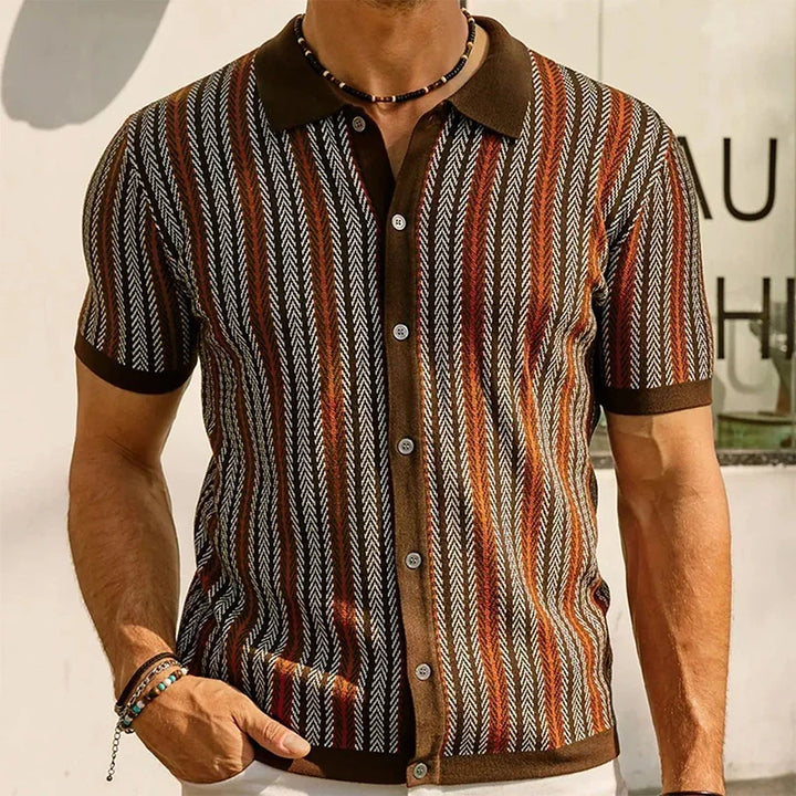 Sophisticated casual men's long sleeve shirt, comfort fit, unique herringbone texture, versatile everyday style.
