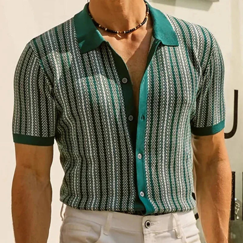 Stylish men's versatile long sleeve button-up shirt, herringbone weave, relaxed fit, perfect for casual style.