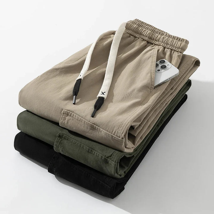 Everyday men's relaxed fit cargo pants, comfortable and stylish for casual wear with a drawstring.
