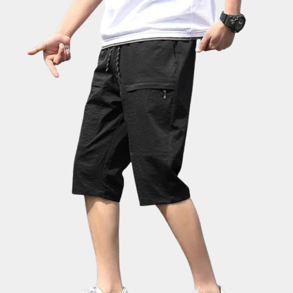 Light grey men's cargo shorts, perfect for comfortable and stylish casual wear.