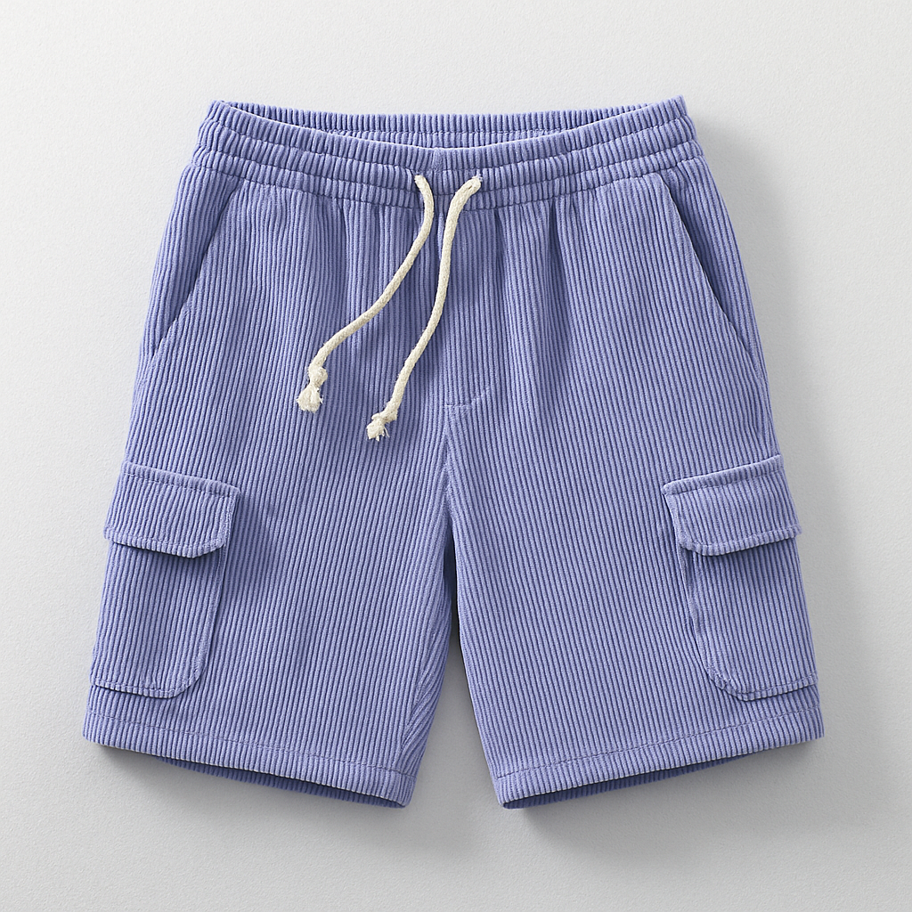 Pink men's relaxed fit cargo shorts with a comfortable drawstring waist, ideal for casual summer style.