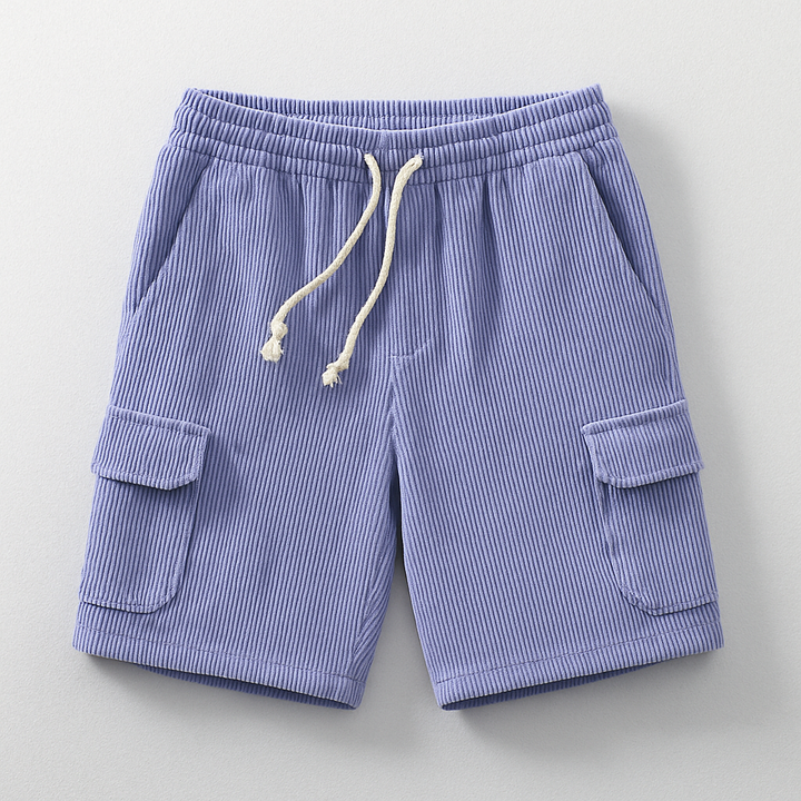 Pink men's relaxed fit cargo shorts with a comfortable drawstring waist, ideal for casual summer style.