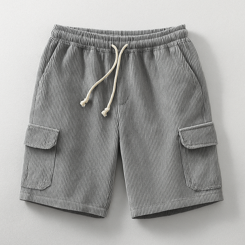 Navy men's utility cargo shorts, relaxed fit with elastic drawstring waist for everyday casual comfort.