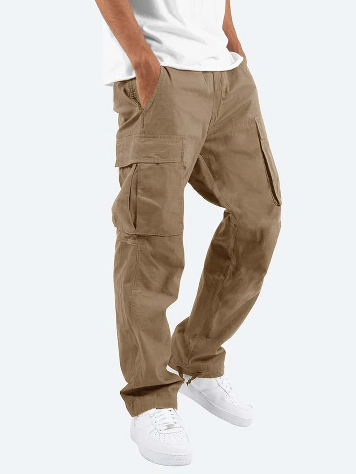 Durable men's relaxed fit cargo trousers featuring practical utility pockets, ideal for outdoor & casual style.