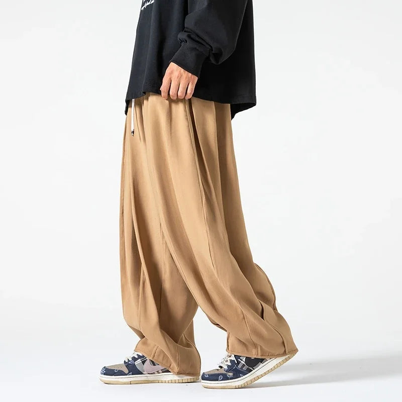 Khaki men's relaxed fit lounge pants. Comfortable casual pants for everyday fashion & relaxation.