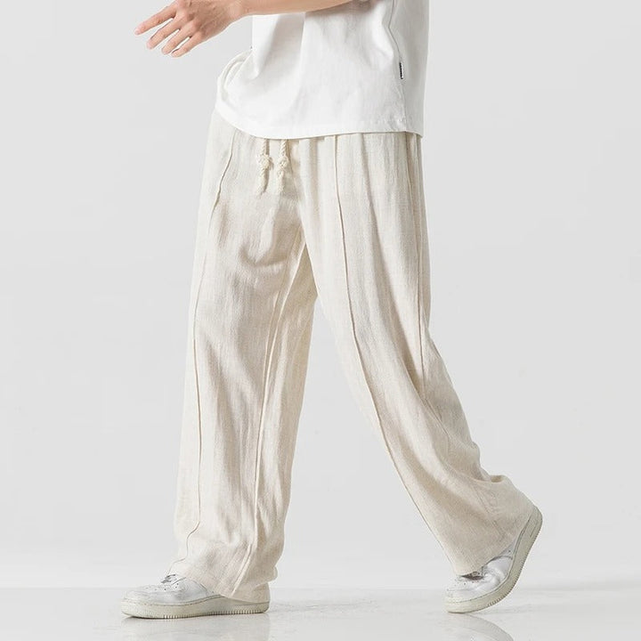 Beige men's modern comfort pants, relaxed fit, ideal for versatile everyday casual wear & effortless style.