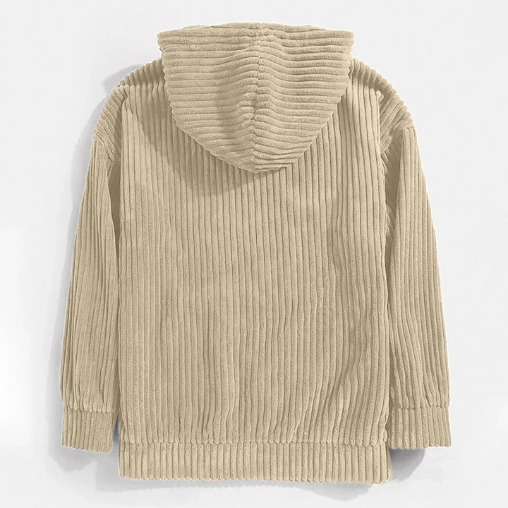 Effortless style with this men's relaxed fit corduroy hoodie. Casual pullover, ideal for comfortable fall layering.