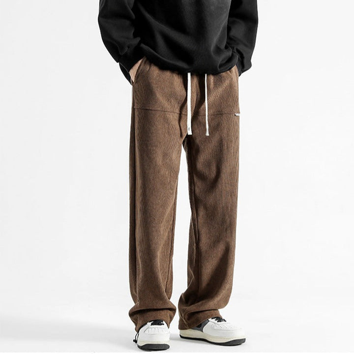 Comfortable men's all-season corduroy pants with a relaxed drawstring waist.