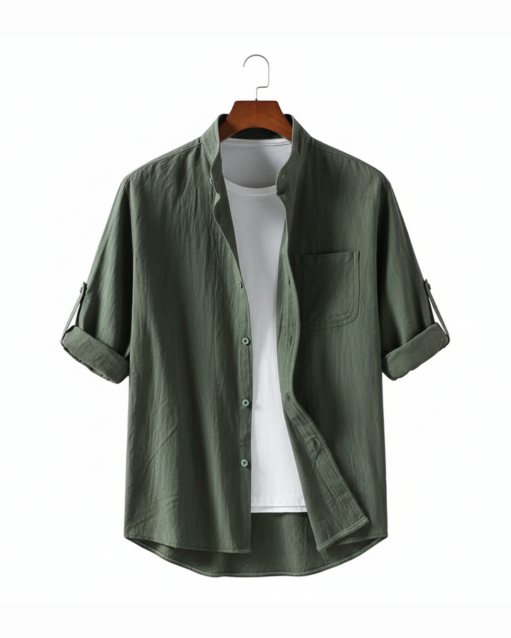 Men's relaxed fit cotton button-up long sleeve shirt, perfect for casual everyday wear.