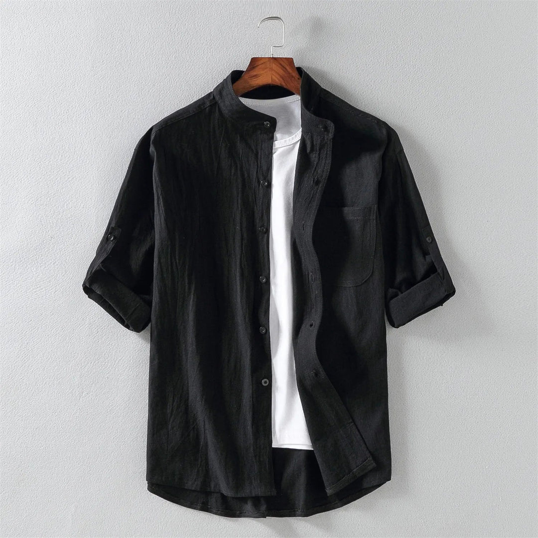 Stylish men's relaxed fit cotton long sleeve button-up shirt, great for casual & everyday fashion.